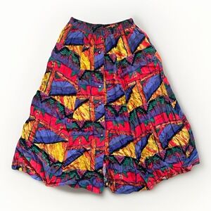 Vintage Skirt 14 Flare Midi Flowy Bold Geometric 80s Festival Grunge Artwear